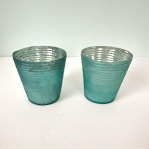 Crate&Barrel Set of Frosted Aqua Votive ~4x4” Mercury Glass Look